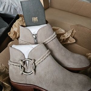 Frye Tan Ankle Booties with Silver Buckle